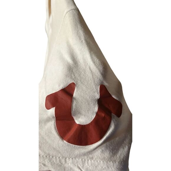 True Religion Large White V Neck T-Shirt Rust Print - Picture 5 of 6